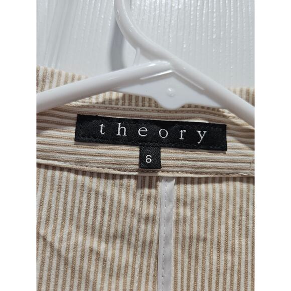 Vintage Theory White Beige Pinstripe Cotton Women's Blazer Size 6 Neutral Jacket - Picture 2 of 11